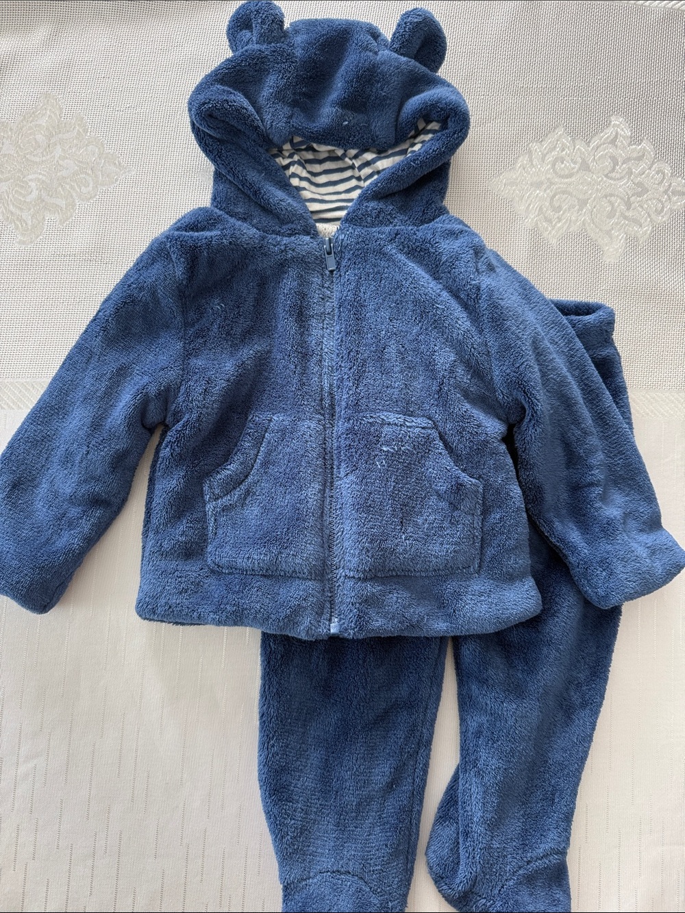 Cozy Navy Plush Kids Matching Set with Hood